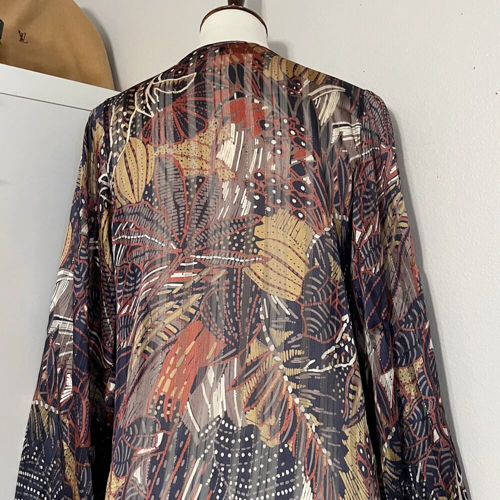 VICI Women's Brown Metallic Stripes Leaf Pint V-Neck Blouse Top Size Medium - Picture 7 of 10